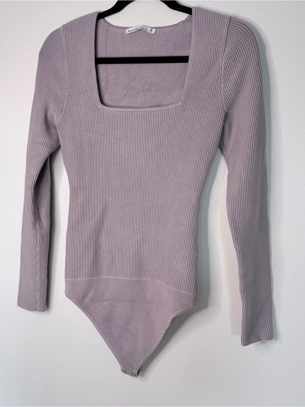 Abercrombie & Fitch Ribbed Square-Neck Sweater Long Sleeve Bodysuit - Lilac